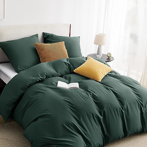 BEDSURE Bettwäsche 200x200 3teilig Mikrofaser - Waldgrün, 80x80 Kissen | Kontrast-Design Wendebettwäsche mit Reißverschluss, Oeko-TEX zertifiziert, einfache Montage, für Zuhause & Hotel