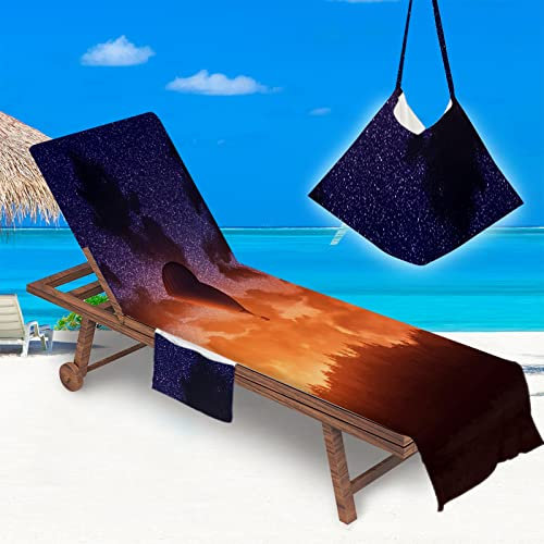 Surwin Schonbezug Für Gartenliege mit Tasche Strandliegenauflage Frottee Liegenauflage Stuhl Strandtuch Sun Lounger Bezug Sporthandtuch für Sommer Garten Schwimmen (75x210cm,Sternenklarer Himmel)