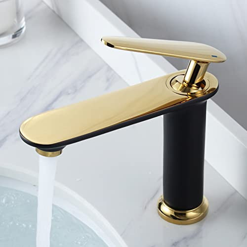 ZYCDP Wasserhahn für Waschbecken Bad Einhebelmischer Waschbecken Bad Mischbatterie Bad Messing Badarmatur Heiß Und Kalt, Schwarz Gold