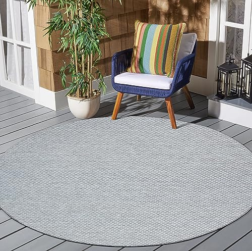 SANAT Melissa Outdoor Teppich Wetterfest - Wasserabweisend für Innen und Außenbereich, Balkon, Terrasse, Garten, Wohnzimmer oder Küche - Hell Grau, 200x200 cm Rund