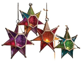 Moroccan Style Star Glass Lanterns | Tea light holders | Hanging lanterns (Purples)