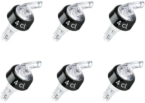 6 x Beccucci dosatori trasparenti professionali per liquori con sistema a sfera - Set di beccucci per versamento veloce (4 cl, trasparente) Fabbricato nel Regno Unito - Senza gocce.