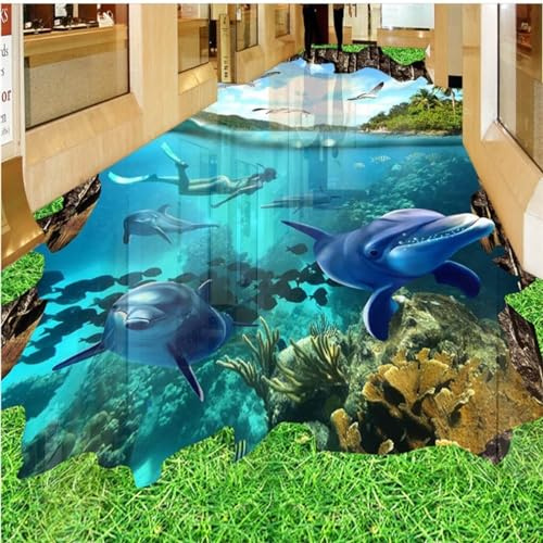Rollo Vinilo Autoadhesivo Vinilos Para La Cocina Sea World Fish-Papel Tapiz Autoadhesivo 3D Para Pared De Suelo, Papel Tapiz Para Dormitorio, Suelo 3D, Papeles Tapiz Decoración Del Hogar, Baldosa