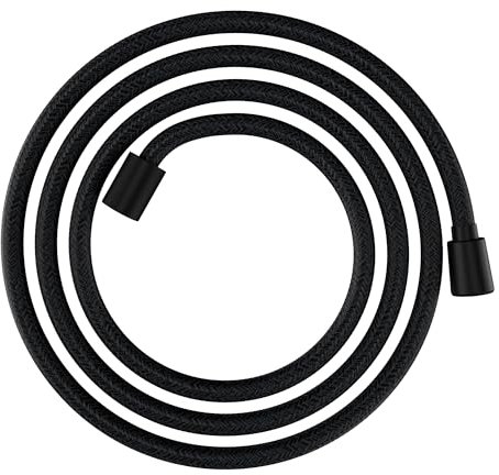 hansgrohe Designflex, flexo de ducha universal 2,00 m, sistema anti-torsión, manguera de ducha flexible y resistente a las torceduras, incl. juntas, negro mate