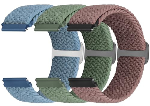 Yunshare Geflochtenes Elastisches Armband Schnellverschluss 18mm 19mm 20mm 22mm 24mm Nylon Uhrenarmband für Samsung/Garmin/Fossil/Amazfit/Huawei Watch Ersatzarmband Damen Herren, 3 Stück