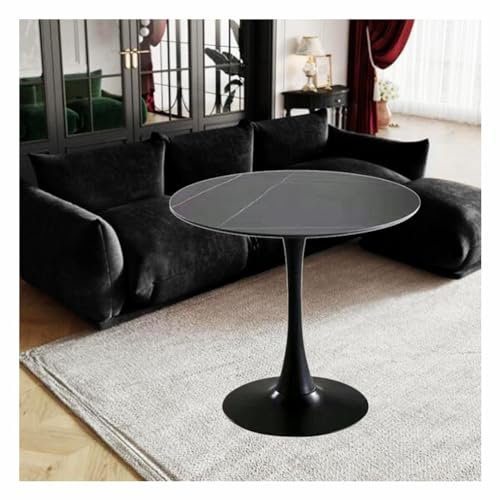 JHAISMAO Tulpe Rund Modern Esstisch Granitplatte Mit Metallsockel Für Küche Und Esszimmer Couchtisch Freizeit-Endtisch(Size:80cm,Color:Schwarz)