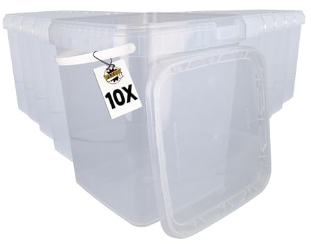 10 Secchi con coperchio da 10 l, trasparenti, angolari | Secchi in plastica di qualità alimentare, ermetici e stabili | Secchi vuoti con maniglia e coperchio adatti per alimenti, chimica, vernici