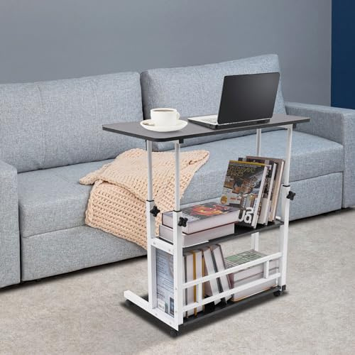 EurHomePlus Mobiler Schreibtisch, Stehpult Höhenverstellbar 80×40cm Computertisch, 3 Ebenen Laptoptisch mit Rollen, für Schlafzimmer,Büro,Bett (Schwarz, Weiß)