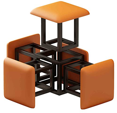 KENGRA 5-in-1-Würfelhocker, stapelbarer Stapelstuhl mit Rollen und Sitz aus orangefarbenem Nappaleder, Moderne Osmanen für Zuhause, Esszimmer, Küche und Schlafzimmer (Größe: 38 x 38 x 34 cm) wwyy