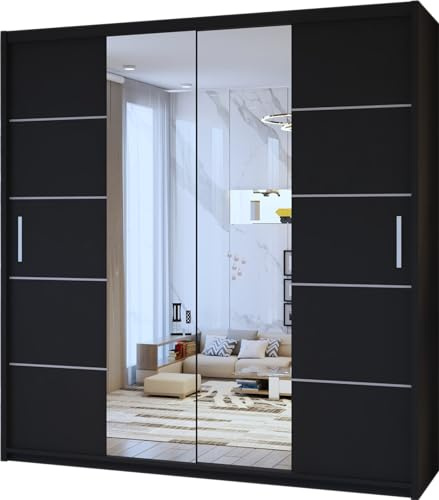 FURNITUREWAVE Eden Stylish Sliding Wardrobe Modern Storage Solution for Your Bedroom (Black, 150cm)
