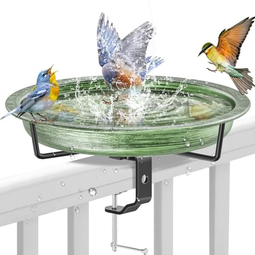 Vogeltränke hängend für Balkongeländer, Vogelfutterspender Wassertränke Für Vögel Garten Balkon Futterschale Hängend Futterteller (Vintage Grün)