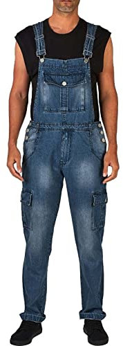 Modischer Herren-Jumpsuit mit mehreren Taschen, Denim-Overall, Denim-Hose, Strumpf, blau, XXL