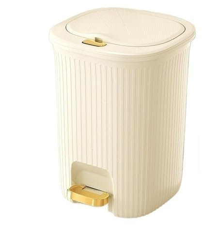 ruyi-1986 Pattumiera da bagno da 8/10/15/20 litri con coperchio, pattumiera in plastica stretta con striscia a pressione e pedale dorato for soggiorno, camera da letto, ufficio, cucina(White,20L)