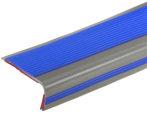 QUARKZMAN 3.2Ft Treppenkantenprofil, 3mm PVC Selbstklebender Treppenkanten-Schutz L-Form Treppenabschluss Treppenstufenkantenverkleidung für den Außen- und Innenbereich, Blau/Grau.