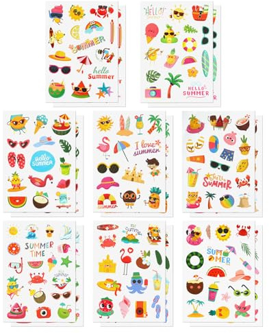 16 Sheets Children's Summer Stickers, Beach Stickers Waterproof Vacation Stickers for Kids Scrapbooking Laptop Computer Phone Summer Stickers Party Supply Envelope Card Hand -Cutting Book Decoration