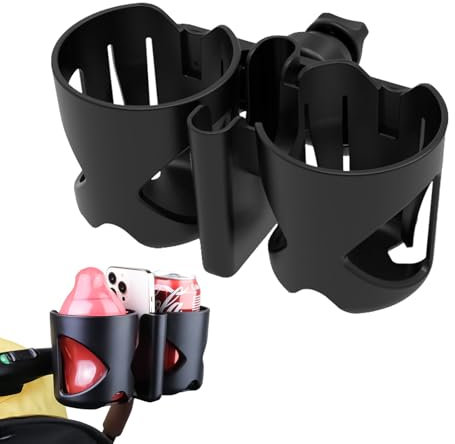 JUMUAO Getränkehalter Kinderwagen mit Handyhalter,3-in-1 Universal Becherhalter Bollerwagen Doppelbecherhalter-Kaliber entworfene, FlaschenhalterKaffeehalter Fahrrad Rollstuhl Buggy Zubehör