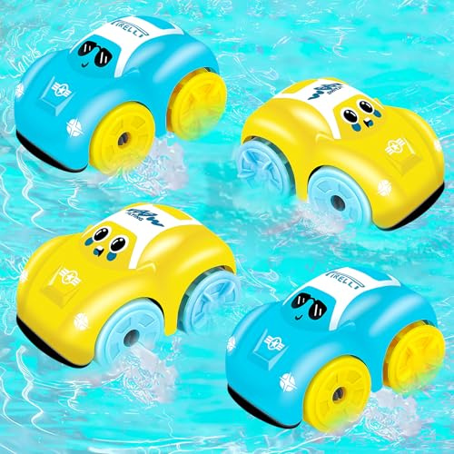 Bath Toys for Toddlers 3-6, 4 Pcs Floating Swimming Pool Cars with Clockwork Twist, Easter Gifts for Toddlers, Bath-Time Gifts for Girls & Boys