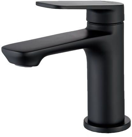 BELZ Grifo Lavabo Monomando – Grifo Baño de Latón Sólido, Grifo Lavabo Negro con Ahorro de Agua y Energía, Grifos para Lavabos de Baño Modernos