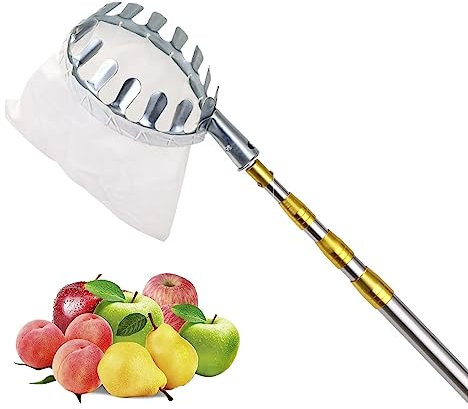 ERSINIAN Fruit Picker, Apple Picker Telescoping Pole with Fruit Carrying Bag, Sturdy Lightweight Stainless Steel Fruit Catcher for Avocados Mango Pear Orange Lemon Tree Picker,Gold,6M/19.6FT