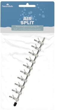 NatureHolic Air Split - Effektive Luftverteilung fürs Aquarium | Edelstahl Luftverteiler Luftstromregler Rückschlagventil | 2-Wege Aquarium Luftregelventil | Schlauchgröße 4/6 mm | 10 Ausgänge