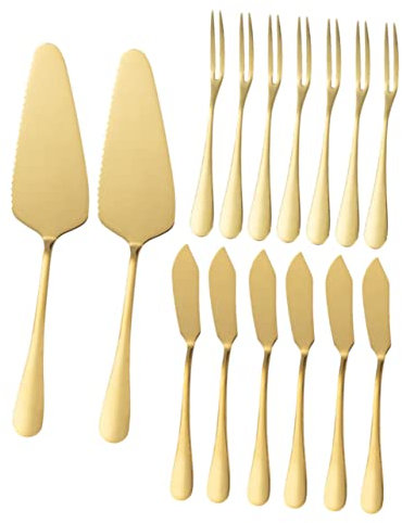 Ciieeo Set De Coupe-pâtisserie 14 Pièces En Acier Inoxydable Doré, Spatules à Gâteau Et Fourchettes à Fruits Multifonction, Ustensiles Cuisine Pour Fête Et Réception à Domicile