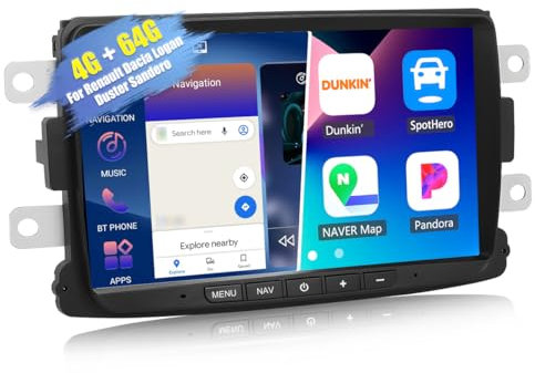 CAMECHO 4G+64G Android 15 Autoradio für Renault Dacia Logan Duster Sandero Lodgy Capture Symbol Lada Xray mit Navi Carplay Android Auto, 8 Zoll Doppel Din Bildschirm Bluetooth 5.0 RDS/FM MirrorLink