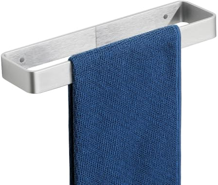 SAYAYO Handdukshållare självhäftande 30 cm handdukshållare väggmonterad självhäftande handduksring aluminium slitstark ingen borrning för badrum kök borstat silver | Handduksskena ingen borrning väggmonterad aluminium badhanddukshållare för badrum och kök