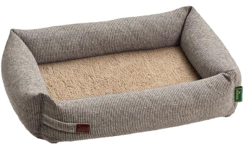 HUNTER Orthopädisches/Ergonomisches Hundesofa TROSA, orthopädisch mit Memoryschaum, recycelte Materialien, Strukturstoff & Teddyplüsch, Bezug abnehmbar, Farbe: beige, Größe: S