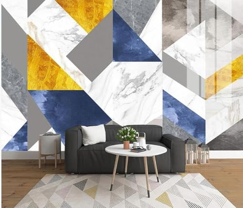 XLMING Abstrait Géométrique Blanc Bleu Or Marbre 3D Papier Peint Décoratif Bureau Salle à Manger Salon Chambre à Coucher Canapé TV Mur-150cm×105cm