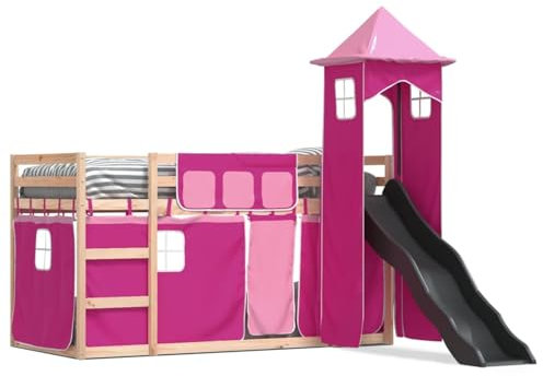 qohoio Letto a Castello con Scivolo e Tende Rosa 80x200 cm,Letto per Camerette,Letto a Castello,Giroletto Classico Elegante Robusto Struttura Telaio Letto -3284199