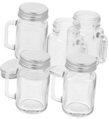 Holibanna 6pcs Mini Jars with Handles and Lids 60ml Glass Jam Jars Airtight Sealing Storage Containers for Fruits Desserts and Snacks