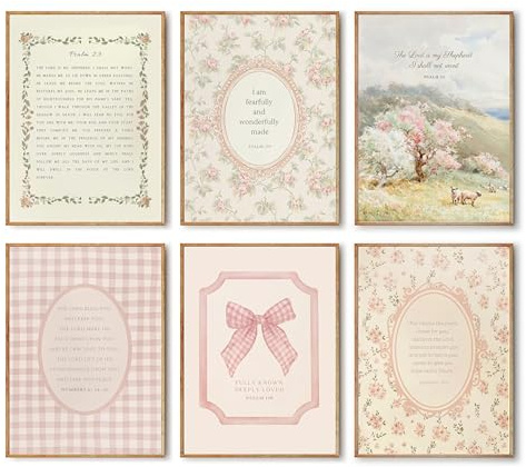 ZARTMYY Christliches Kinderzimmer, Wandkunst, Bibelvers, Wanddekoration, Drucke, Jesus, religiöse Poster, rosa Blume, Schleife, Bibelvers, Leinwand, Gemälde, Kinder, Vintage, christlicher Boho-Druck