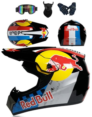 Motocross Helm Kinder Erwachsene Dirt Bike Offroad Cross Helm Herren ATV Motocross Helm Jugend Motorradhelm MX Enduro Full Face MTB Helm DOT-Zertifizierter Mit Brille Maske Handschuhe,Black/B-M