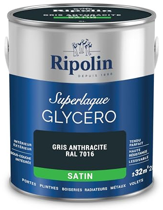 RIPOLIN Boiseries et Structures Métalliques Gris Anthracite Ral 7016 2 L | Tendu, Résistance Accrue, Très Lessivable, Résistance aux Taches, Finition Satin, Intérieur/Extérieur, Satin