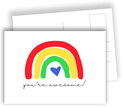 You are Awesome! – Rainbow Illustration Postcards | Set of 10 flat cards (A6) – Writable reverse side