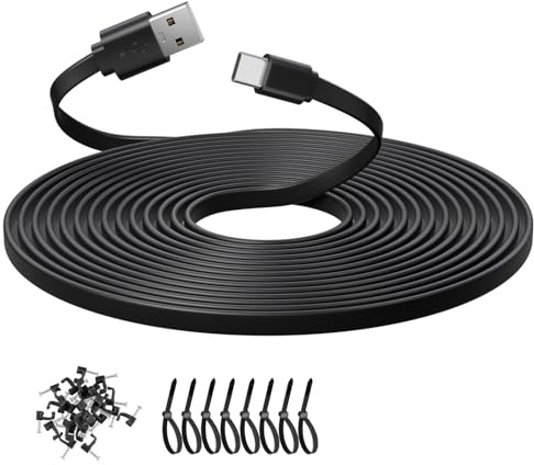 ANLINK 3M 10ft Flat Type USB C Cable, Charging and Data Sync, USB A to USB C Power Charging Cord for Home Security Cameras, Phones, Switch Pro Controllers and More Devices (3 Meter, Black)