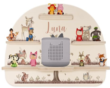 Kidsmood - Tonie Regal mit Namen – Wandregal für Toniebox 2 & Figuren | Abgerundete Ecken & Kanten Inkl. Metallplättchen für Tonie Hörfiguren | Kinderzimmer Regal für Mädchen & Jungen