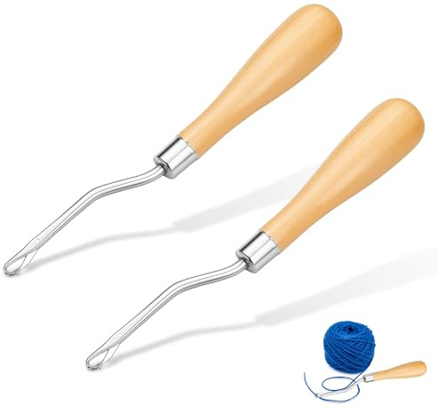 2 Stück Knüpfnadel aus Holz,Fangnadel,Knüpfhaken,Repassiernadel,Crochet Hook,Latch Hook Kit,Ergonomische Häkelnadel Griff Set Ergonomisch,Häkelnadeln für Anfänger Teppichherstellung Haarverlängerung