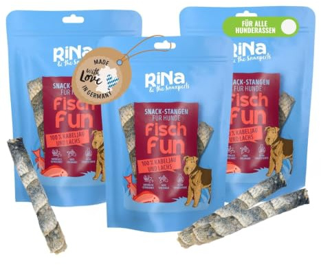 RiNa Kaustange für Hunde 100% Kabeljau- und Lachshaut, Fischsnack 3x80 g | Kabeljau- und Lachshaut, natürlich getrocknet ohne Zusätze, Omega-3 für Haut, Fell und Gelenke, proteinreich, bissfest