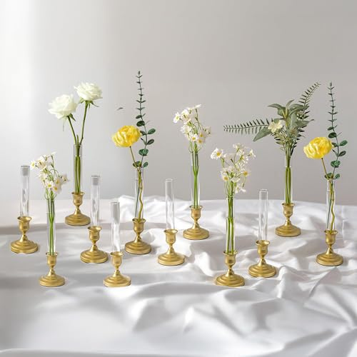 Invarken provrör vas med ljushållare för bordsdekoration: 12 stycken klar glasvas med silikonskydd för 2,2 cm ljusstakar – liten blomvas för bröllop årsdag födelsedagsfest
