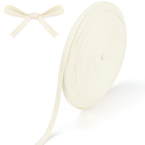 JAXICREY 50m Schrägband Baumwolle Beige, Baumwollband 10mm, Einfassband zum Nähen, Köperband, Nahtband Baumwolle, Baumwollbänder, Webband zum Nähen für DIY Handwerk, Stricken, Basteln
