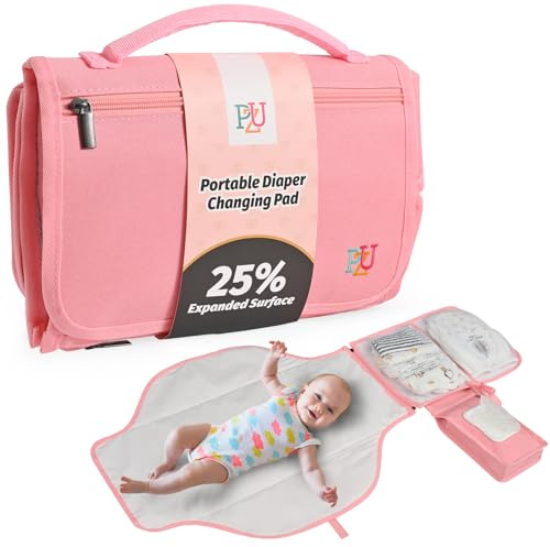 Fasciatoio portatile da viaggio, con tasca per pulire e cuscino per la testa, impermeabile, rosa