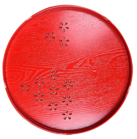 SHINEOFI Plateau Décoratif Rond en Bois Rouge Motif Ajouré, Plateau Pratique pour Cérémonie de Mariage, Accessoire Décoratif Ménager Élégant, 1 Pièce, pour Service de Thé et Décorations