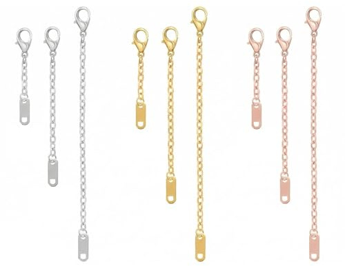 ZIOYANE Ensemble de 9 pièces d'extensions de collier, extensions de chaîne en alliage amovibles en or, argent et or rose à connecteurs multi-longueurs pour bracelets et chevilles