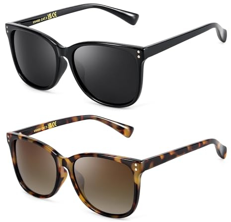 Myiaur 2 Pack Polarised Sunglasses for Women UV400 Protection | Anti Glare Lens, Lightweight Square Stylish, Sun Glasses for Driving