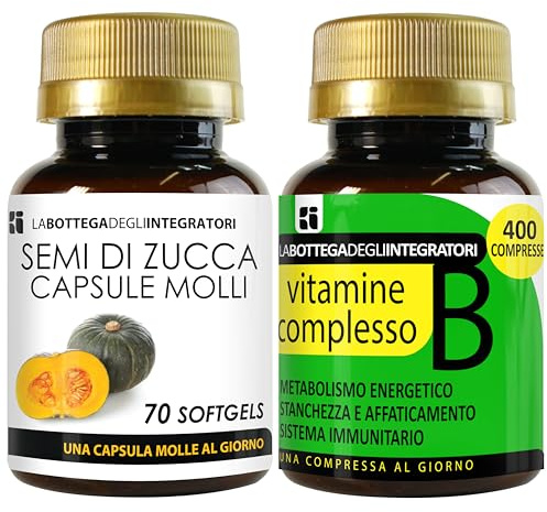 Semi di Zucca 70 Softgels e Vitamine Complesso B 400 Compresse | Energia Stanchezza Affaticamento | Una al Giorno