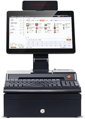 Genérico Écran tactile de 14,1 pouces, caisse enregistreuse, clavier, imprimante intégrée de 58 mm, ordinateur pos, sans logiciel de caisse enregistreuse, caisse enregistreuse commerciale (noir)