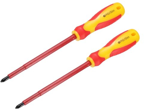 sourcing map 2 Pcs Insulated Screwdriver 6x150mm PH2 Phillips Screwdriver Magnetic Tip Cross Electrician CR-V Steel with Buffer Grip Handle for Electrical Home and Industrial Repair, Yellow/Red