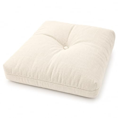 TIENDA EURASIA – Cojín de Suelo Cuadrado | Acolchado Suave con Funda y Cremallera | Algodón y Poliéster | Ideal para Terraza, Jardín, Balcón y Decoración Interior (Crudo, 50x50 cm)