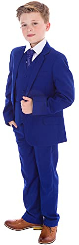 Vivaki Boys Blue Suits Electric Blue Suit Navy Formal Wedding Pageboy Party Prom 5pc Suit (11/12 Years)